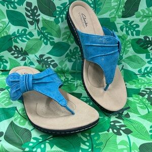 Clarks Laurieann Rae flats flip flop sandals teal women’s size 9.5 casual summer